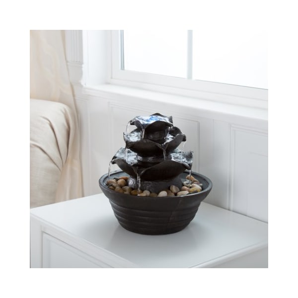 Nature Spring 3-tier Indoor Tabletop Cascading Water Fountain with LED Lights and Rocks for Office and Home Decor 834765GGA - main